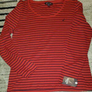 NWT:  NAUTICA JEANS TOP, RED WITH BLACK HORIZONTAL STRIPES, SIZE XL